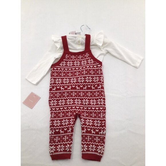 Shabby Chic Rachel Ashwell Infant Christmas Winter Outfit Red Overalls 6-9 Month - Picture 2 of 4
